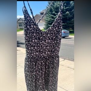 XS Urban Outfitters Strappy Black and White Floral Jumpsuit